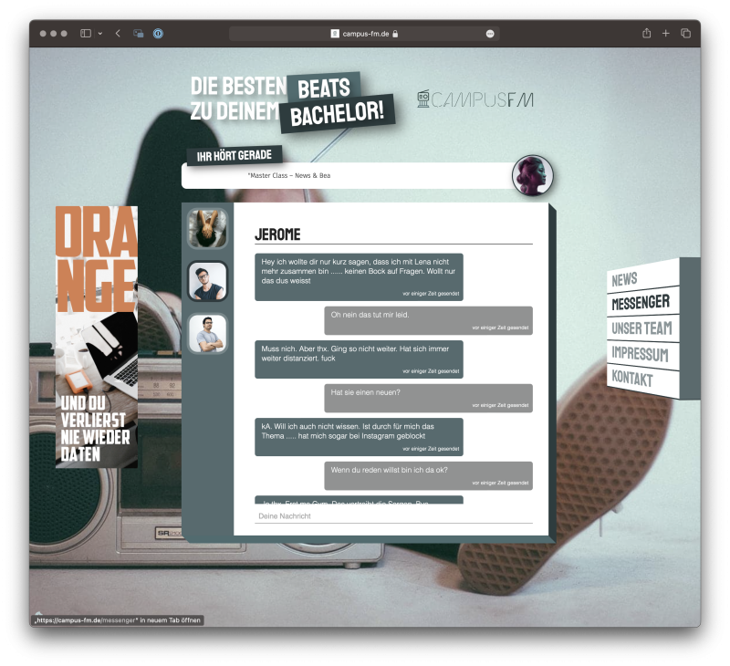 Screenshot Webseite CampusFM