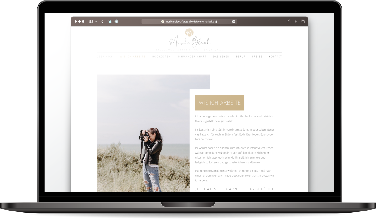 Webseite Monika Bleck Fotografie auf Laptop