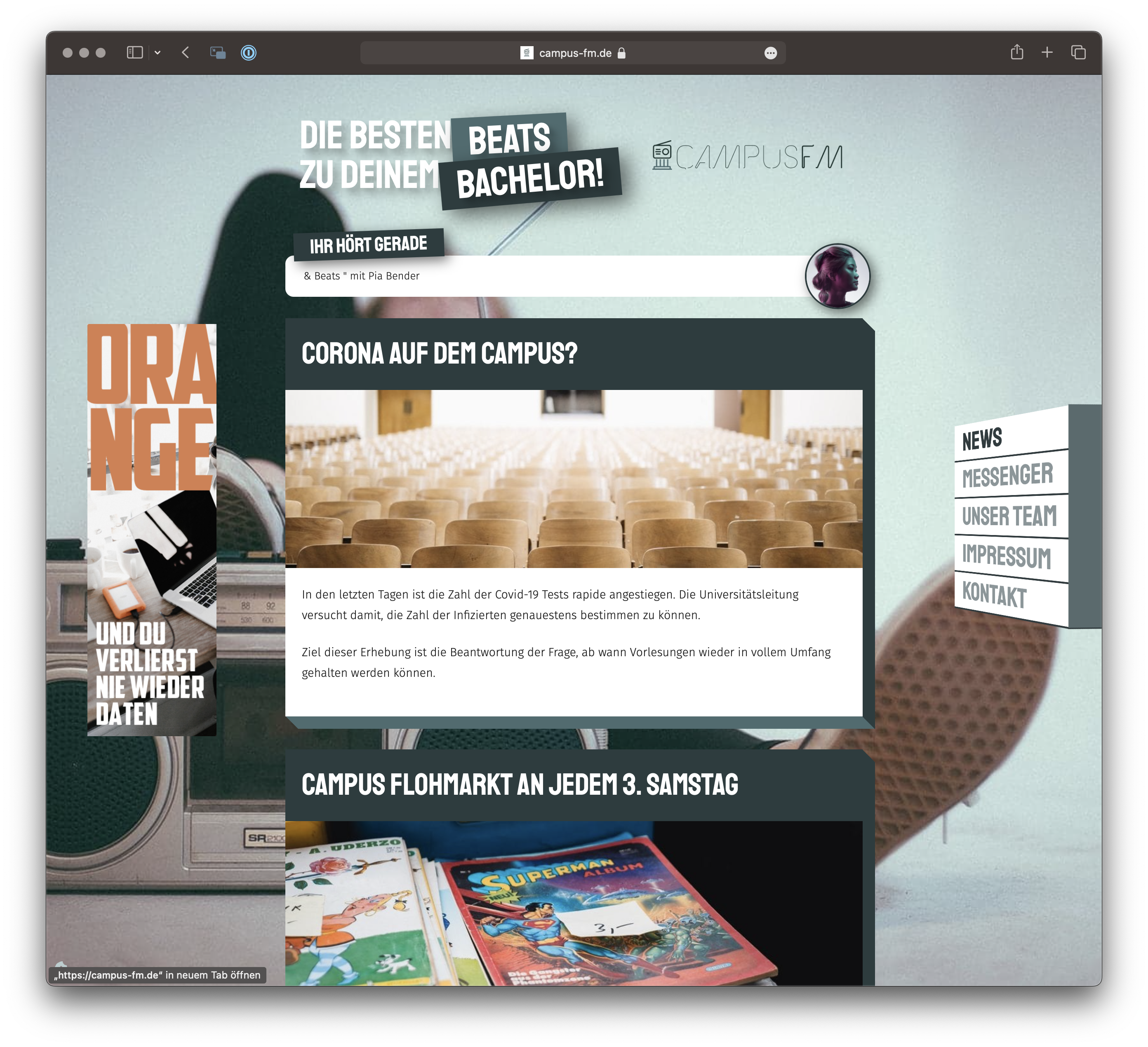 Screenshot Webseite CampusFM